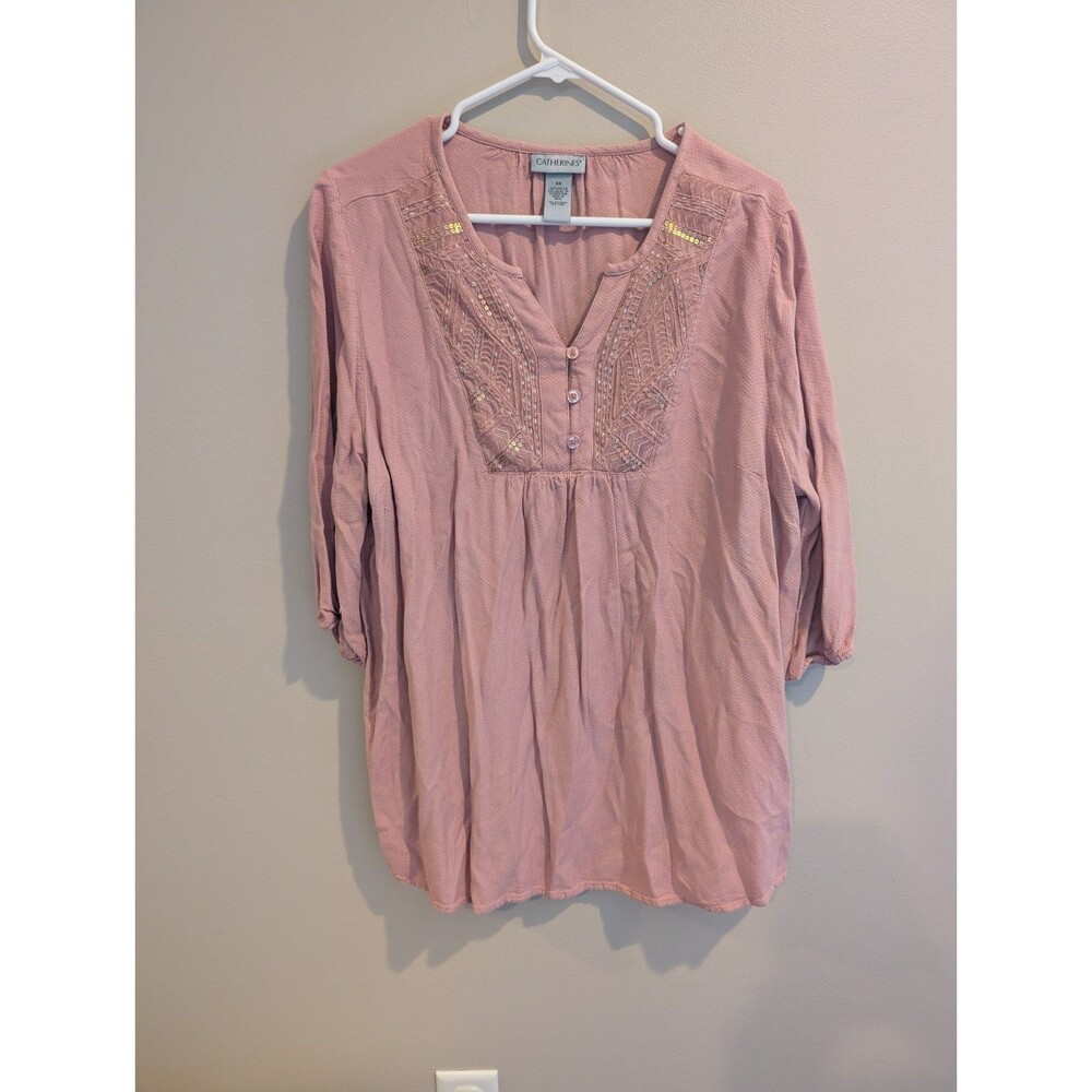 Catherines Women's 0X Top Pink Embroidery Peasant Lace Renaissance Fairy Cottage